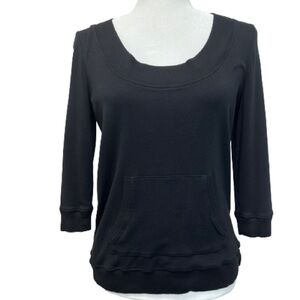 TALBOTS PETITES 3/4 SWEATSHIRT BLACK BIG POCKETS CASUAL,‎ ROUND NECK SIZE SMALL